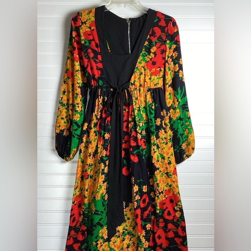 Boho Long Sleeve Maxi Dress Multi Colored gothic gypsy bright colors Sz XS